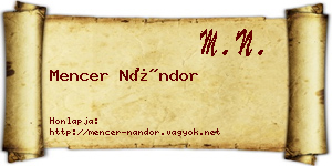 Mencer Nándor névjegykártya